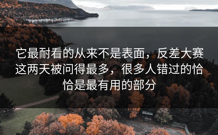 它最耐看的从来不是表面，反差大赛这两天被问得最多，很多人错过的恰恰是最有用的部分
