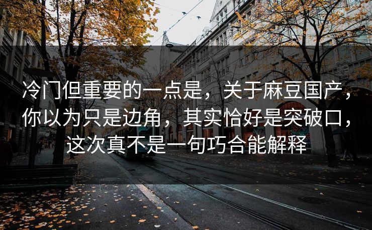 冷门但重要的一点是，关于麻豆国产，你以为只是边角，其实恰好是突破口，这次真不是一句巧合能解释